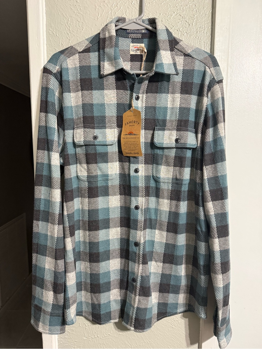 Faherty Light Blue and Gray Plaid Button-Down Shirt
